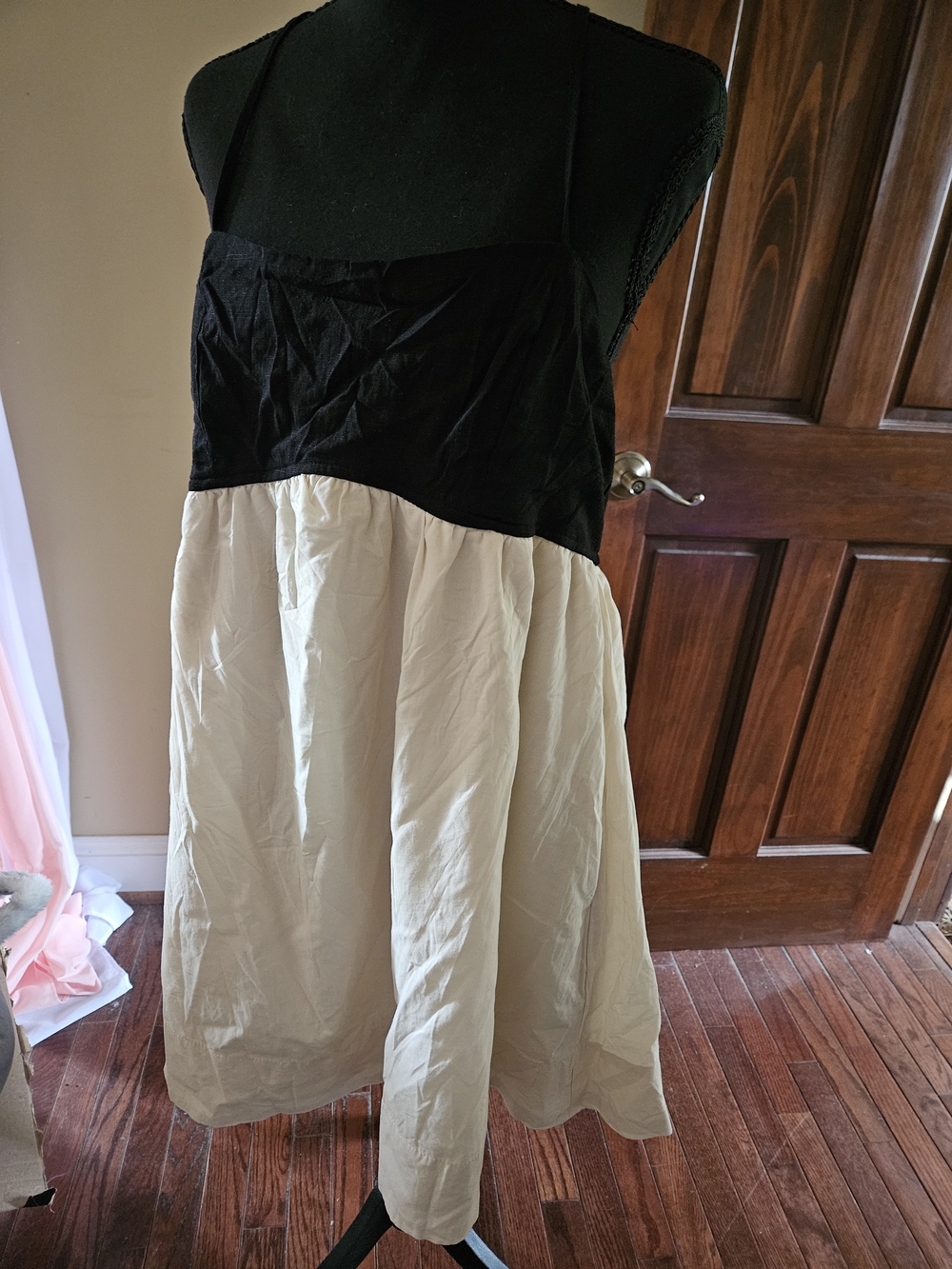 Roma Two-Tone Black and Cream Halter Midi Dress